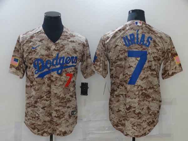 Men's Los Angeles Dodgers #7 Julio Urias 2021 Camo Cool Base Stitched Baseball Jersey - Click Image to Close